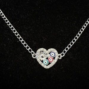 Rhinestone Heart Multi-colored Evil Eye necklace